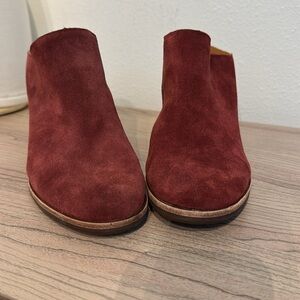 Kork-Ease Red Suede Mules with Wooden Heel